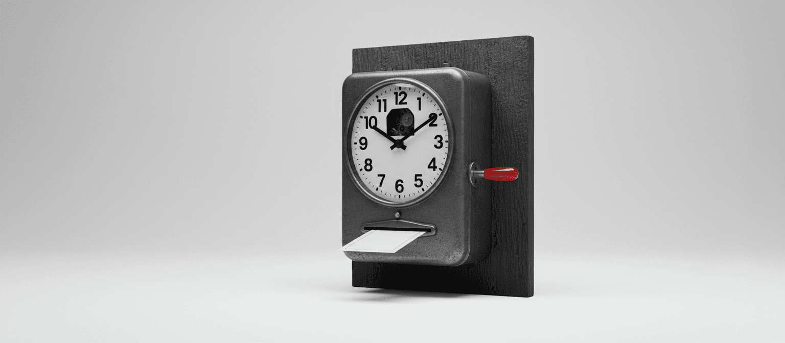 Vintage 1960s mechanical punch-card time clock with brass-trimmed face