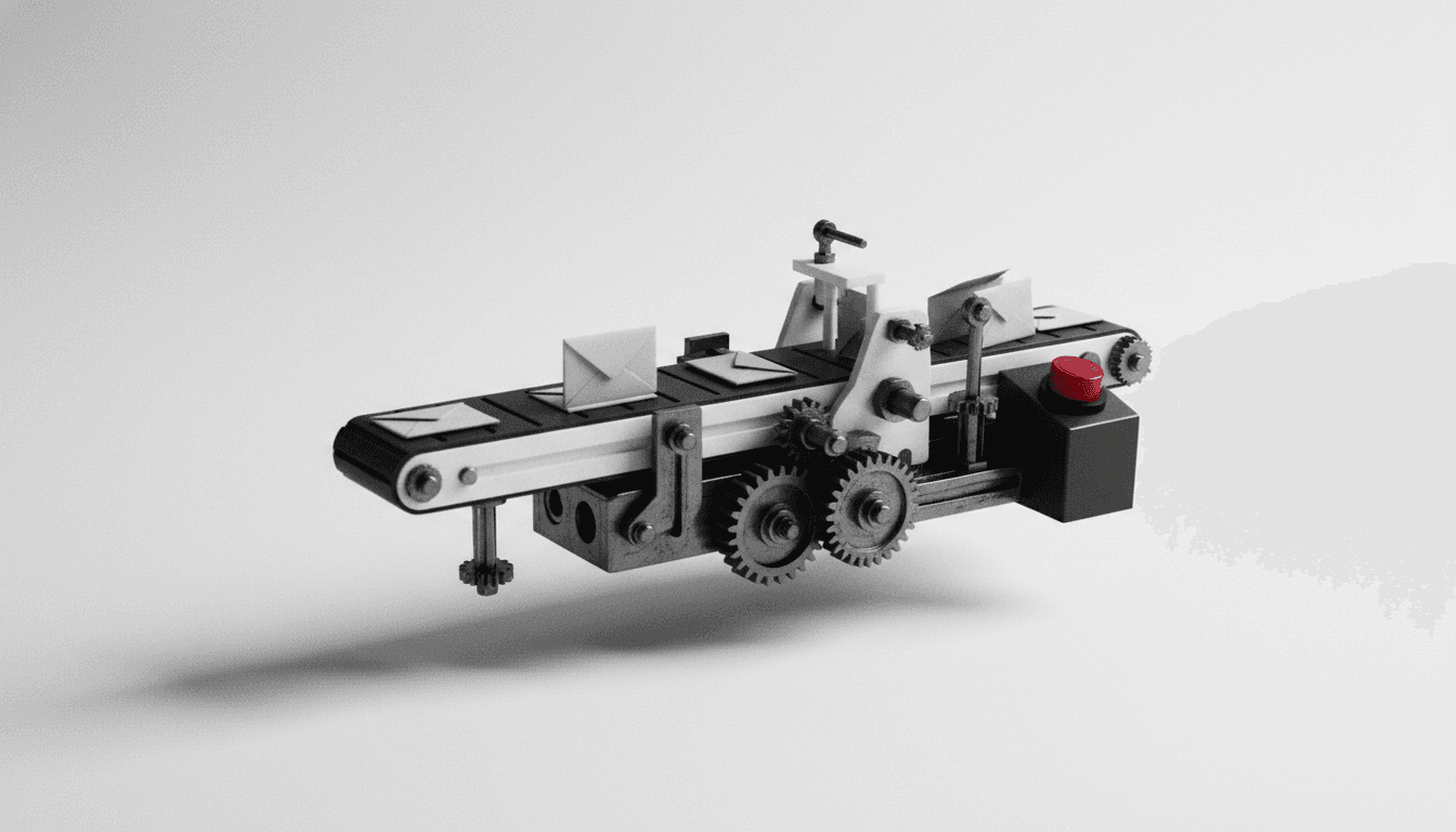 Miniature robotic assembly line automatically processing documents and envelopes