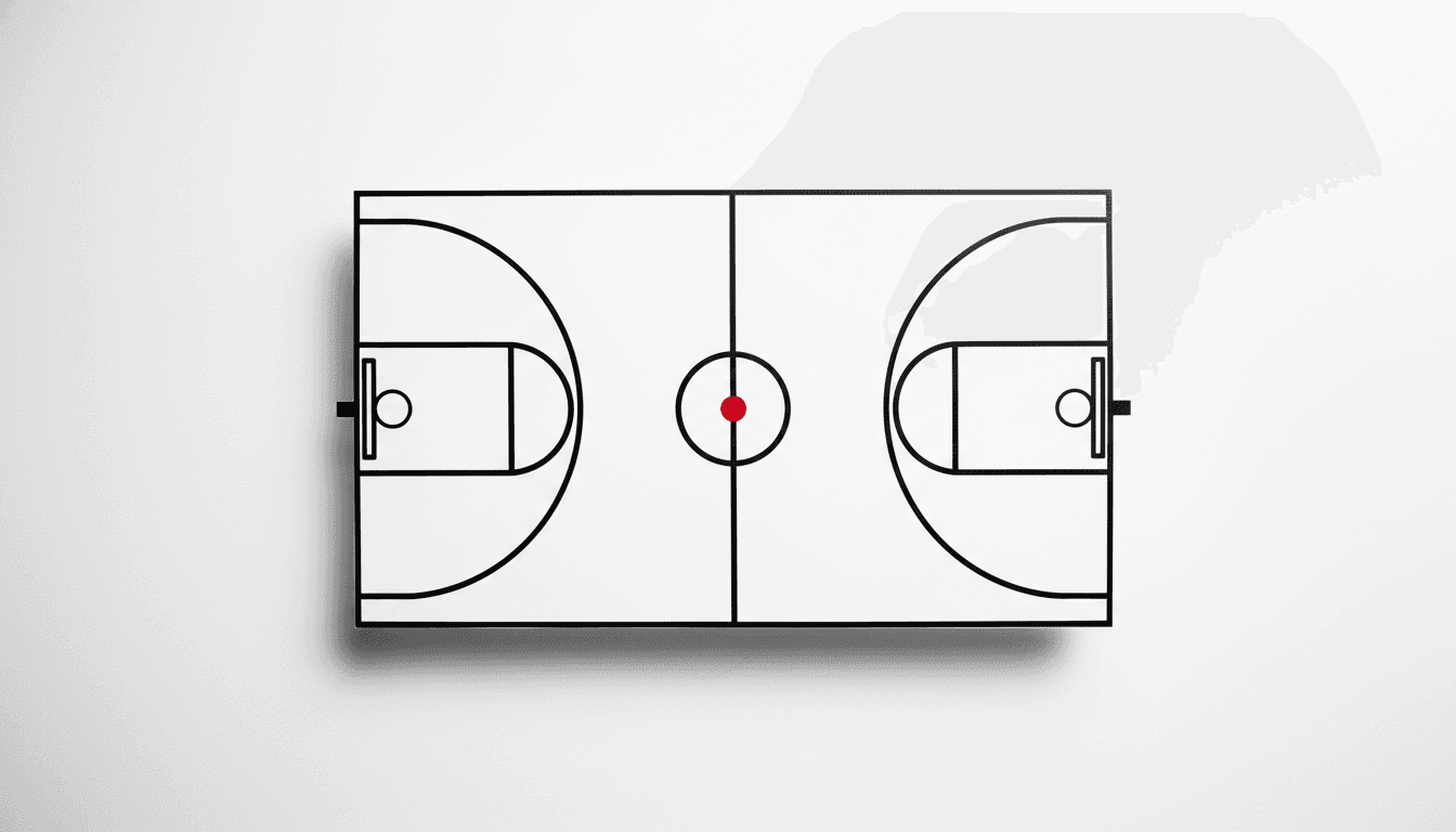 Basketball court diagram viewed from above with clean geometric lines